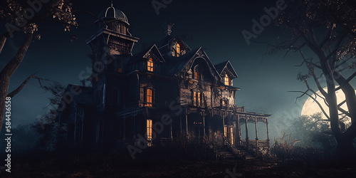 Haunted house with ghosts and ghouls spooky Generative AI Digital Illustration Part 24032 © Cool Patterns