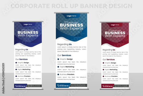 Modern roll up banner template for the exhibition, Corporate Business stand, editable roll up banner vector template, Vertical roll up, x-stand, exhibition display, Retractable banner stand set