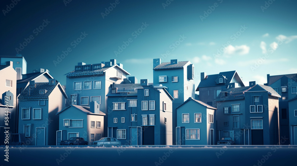 houses on blue background. generative ai