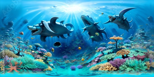 Photo of a beautiful painting depicting two dolphins gracefully swimming in the ocean