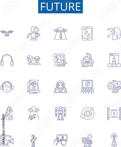Future line icons signs set. Design collection of Futurity, Prospect, Later, Outlook, Foresee, Destiny, Coming, Endure outline concept vector illustrations