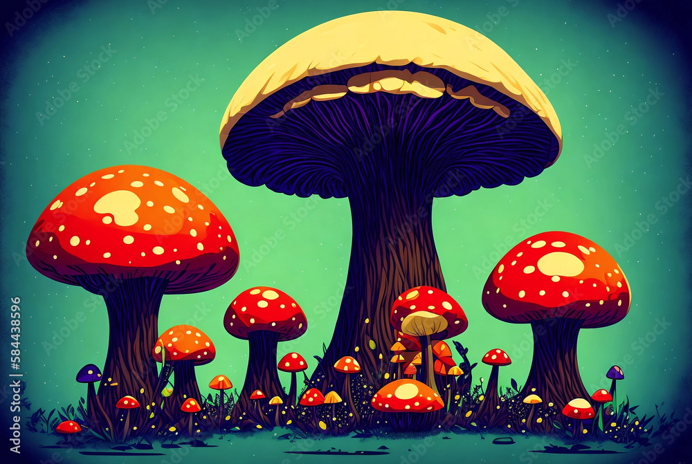 Colorful mushroom and fungus artwork created with Generative AI.