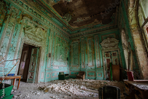 Old abandoned forgotten historical mansion. Former Philipov manor  Moscow region