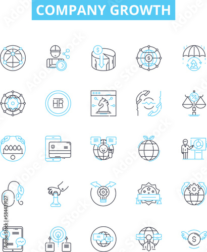 Company growth vector line icons set. Growth, Expansion, Profits, Mergers, Expansion, Expansion, Investment illustration outline concept symbols and signs