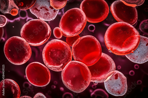 Erythrocytes in a blood smear stain, AI Generative photo