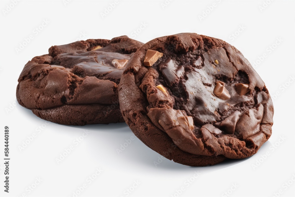 a chocolate cookie with a bite taken out of one of the cookie halves and a bite taken out of the other cookie halves on a white background. generative ai a chocolate cookie with a bite taken out of one of the cookie halves and a bite taken out of the other cookie halves on a white background. generative ai