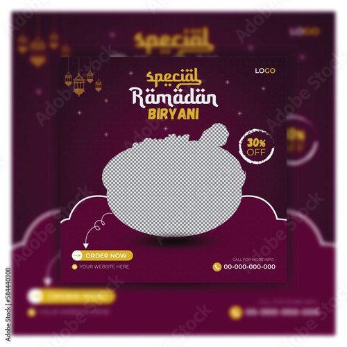 Ramadan special delicious biryani and food menu social media instagram post template
