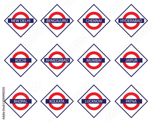 Railways name board of major Indian Cities like Mumbai, Delhi, Chennai, Kolkata, Bangalore etc vector illustration