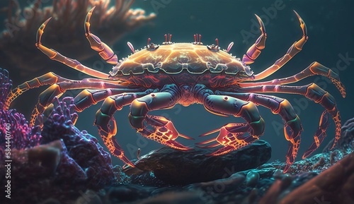 neon colored king crab in the sea AI Generated