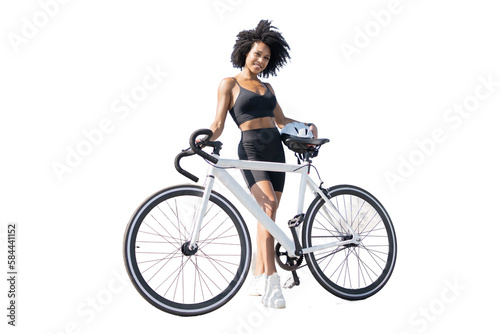 Fototapeta Naklejka Na Ścianę i Meble -  Female bicycle person fitness workout, transparent background, png, isolated.