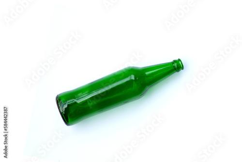 Green bottle on white background.