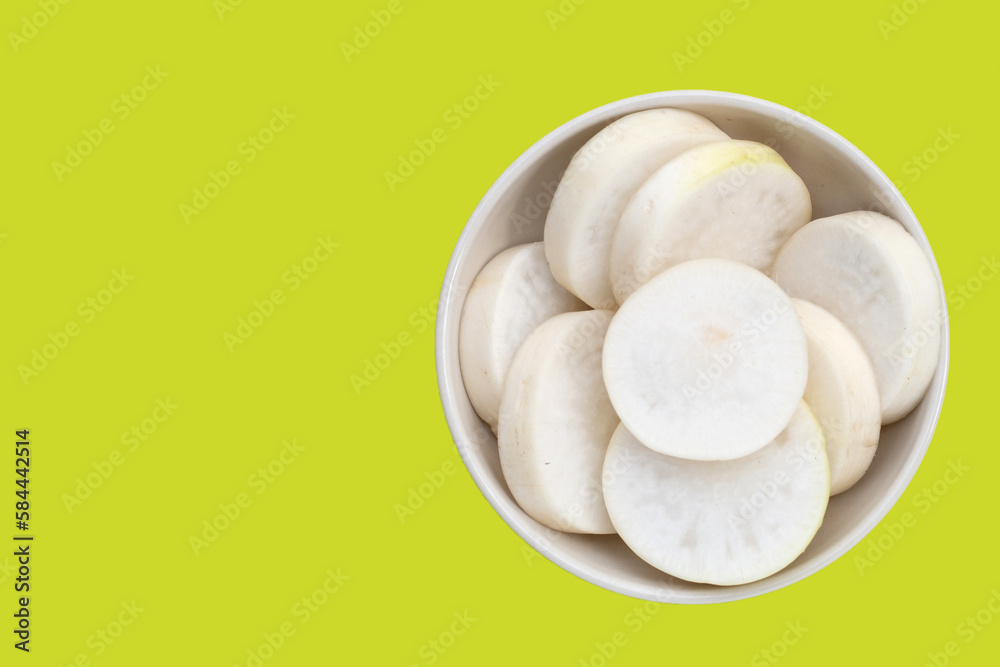 Sliced Japanese daikon. Fresh vegetables Sliced Japanese daikon. Fresh vegetables