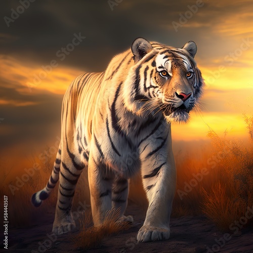 Tiger in the sunset