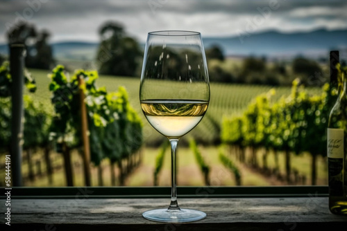 Glass of wine on a vineyard Generative AI