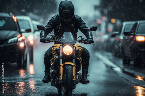 Biker on motorcycle Generative AI © Sthefany