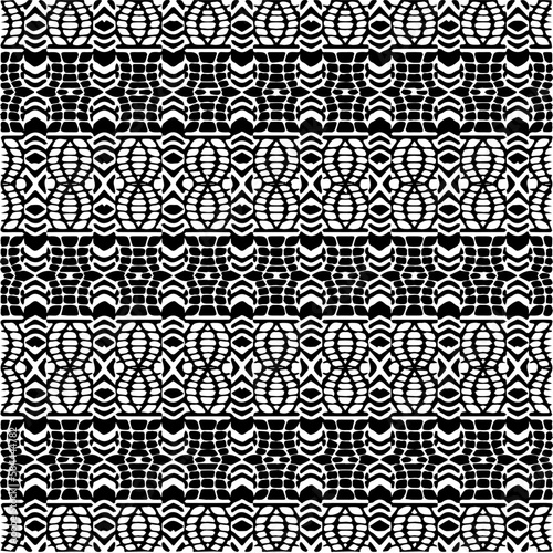 Vector geometric seamless pattern. Ornamental background with abstract shapes. Black and white texture. Abstract ornament background. Dark repeat design for decor, fabric, cloth.Abstraction art.