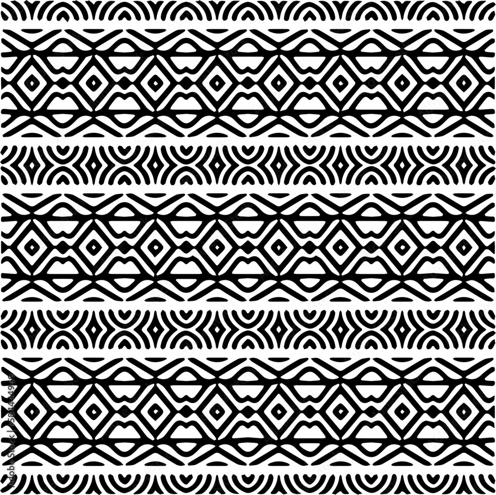 Vector geometric seamless pattern. Ornamental background with abstract shapes. Black and white texture. Abstract ornament background. Dark repeat design for decor, fabric, cloth.Abstraction art. Vector geometric seamless pattern. Ornamental background with abstract shapes. Black and white texture. Abstract ornament background. Dark repeat design for decor, fabric, cloth.Abstraction art.
