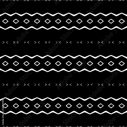 Vector geometric seamless pattern. Ornamental background with abstract shapes. Black and white texture. Abstract ornament background. Dark repeat design for decor, fabric, cloth.Abstraction art.