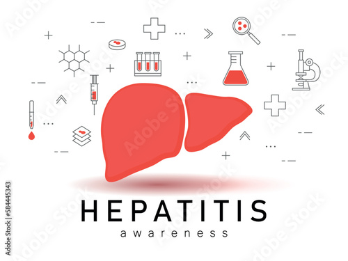 Hepatitis awareness. Hepatitis A, B, C, D and E. Hepatitis group of infectious diseases. Liver. Medical illustration. Health care. Symbolic concept raising support campaign