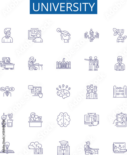 University line icons signs set. Design collection of College, Institute, Education, Academia, Campus, Higher, Alumni, Study outline concept vector illustrations