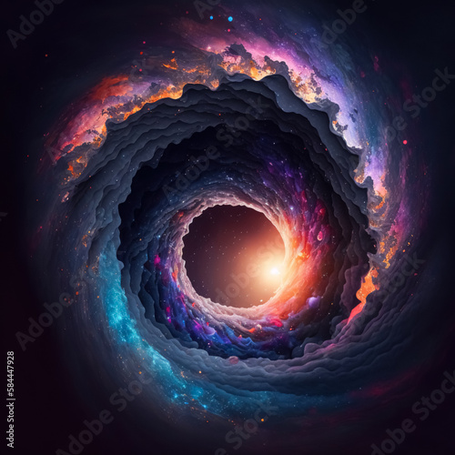 Abstract starry galaxy spiral wormhole tunnel. Concept of time vortex portal in space. Generative AI photo