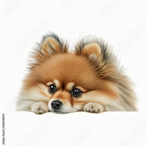 Pomeranian dog portrait on white background, generated AI