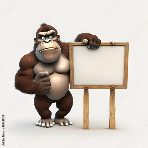 Gorilla with blank sign. Generative AI © premiumdesign