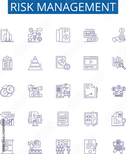 Risk management line icons signs set. Design collection of Risk, Management, Planning, Analysis, Assessment, Mitigation, Evaluation, Control outline concept vector illustrations