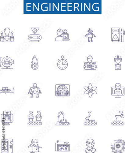 Engineering line icons signs set. Design collection of Engineering, Technology, Design, Manufacturing, Construction, Electronics, Mechanics, Science outline concept vector illustrations