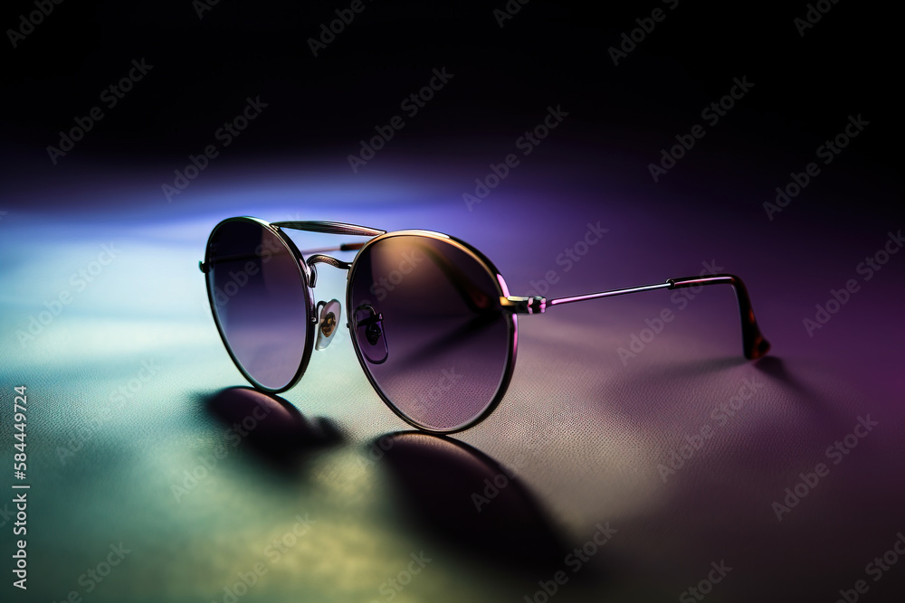 a pair of sunglasses sitting on top of a purple and blue background with a black background and a purple and blue background with a black background. generative ai a pair of sunglasses sitting on top of a purple and blue background with a black background and a purple and blue background with a black background. generative ai