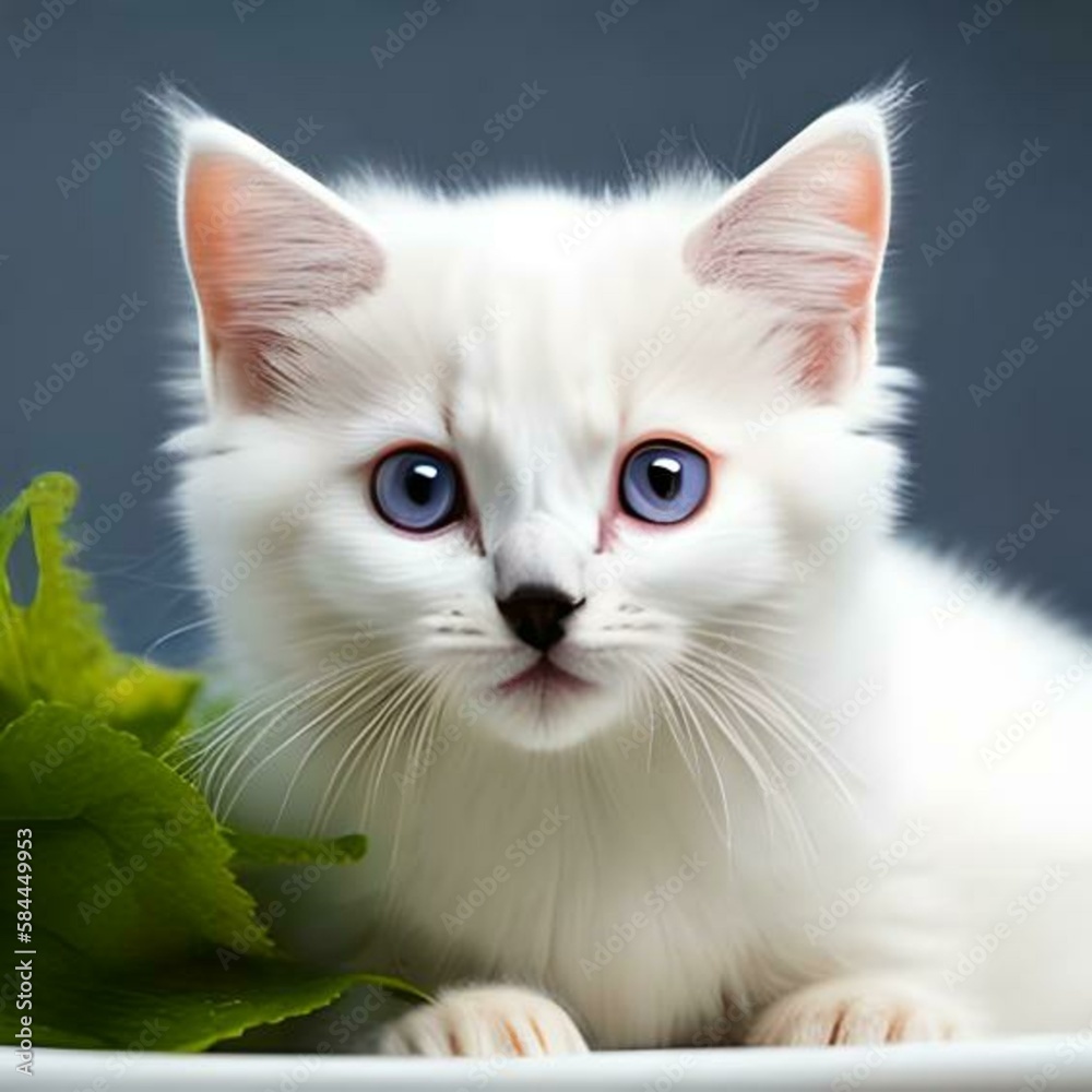 White kitten with blue eyes