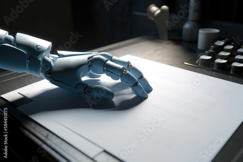 A robotic hand sorting through doents and notes helping social workers make decisions about the most vulnerable cases. . AI generation.
