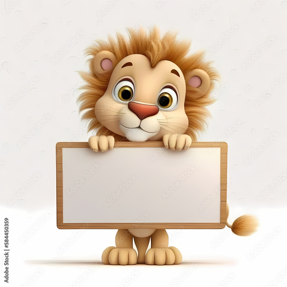  Lion with blank sign. Generative AI