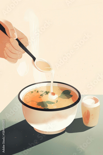 Examining the Effectiveness of Hot Tea and Chicken Soup for Bronchitis. . AI generation.