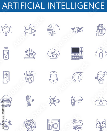 Artificial intelligence line icons signs set. Design collection of AI, Robotics, Machine Learning, Automation, Algorithms, Computation, Natural Language Processing, Expert Systems outline concept