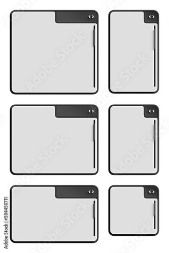 Black set of tabbed widgets. UI concept with blank tab for devices of different sizes. 3D rendering