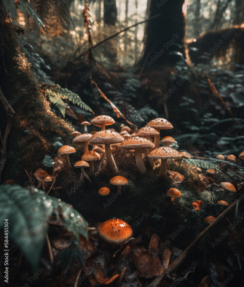 Fungi growing on the forest floor-Mushroom-Generative AI Fungi growing on the forest floor-Mushroom-Generative AI