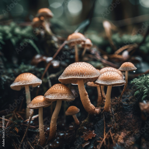 Fungi growing on the forest floor-Mushroom-Generative AI