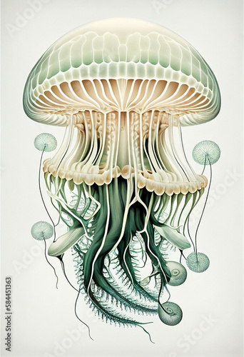 Ernst Haeckel-inspired Illustration of a Beautiful Jellyfish - Generative AI