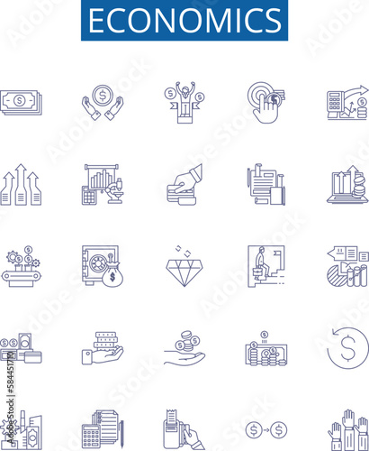 Economics line icons signs set. Design collection of Economy, Finance, Supply, Demand, Capital, Production, Investment, Trade outline concept vector illustrations
