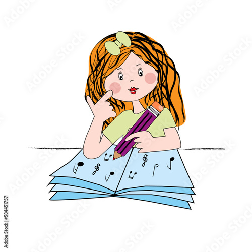 Niña estudiando música.