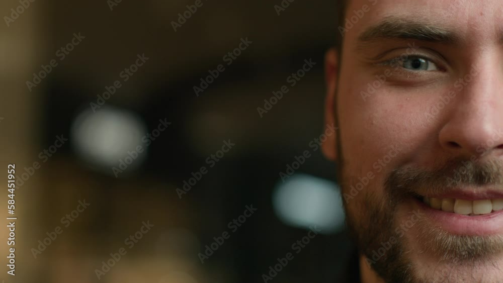 Half face portrait male human head close up view masculine facial part