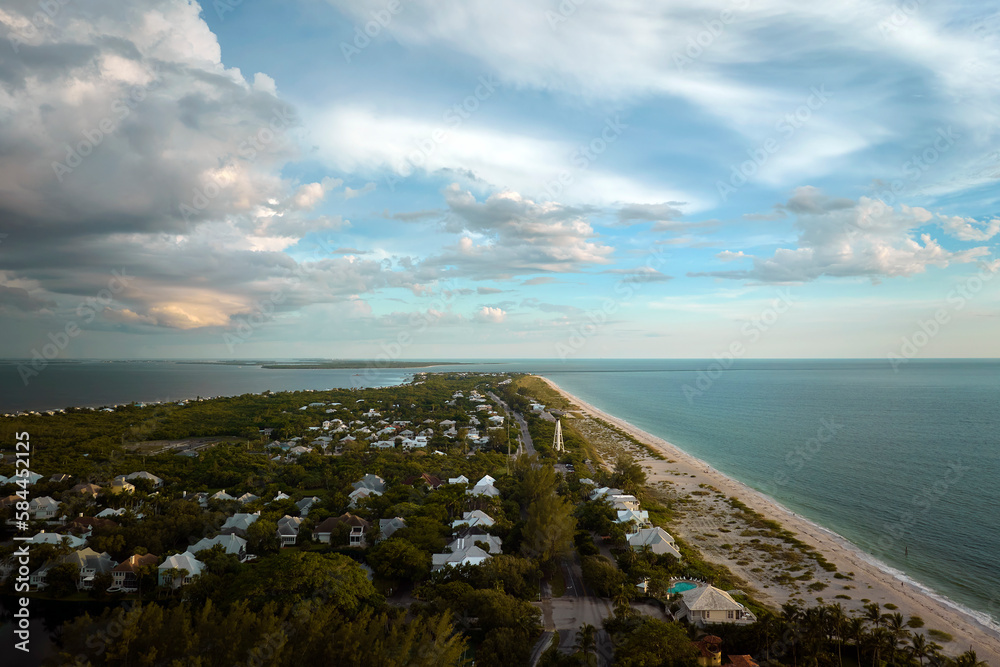 Aerial view of rich neighborhood with expensive vacation homes in Boca
