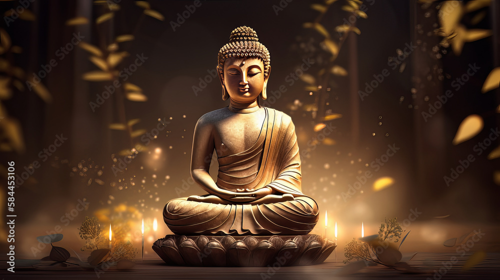 Buddha Purnima Holiday Background. Illustration AI Generative - obrazy, fototapety, plakaty 