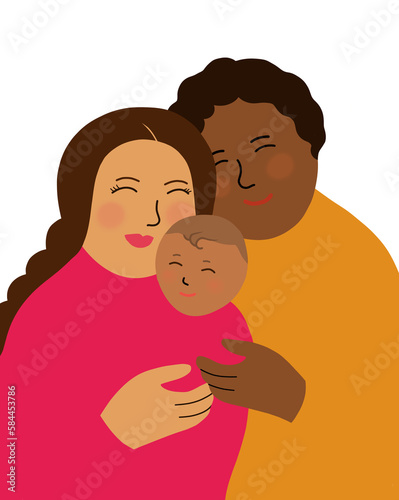 Young parents holding a child together. Happy family concept. Illustration isolated on white background.