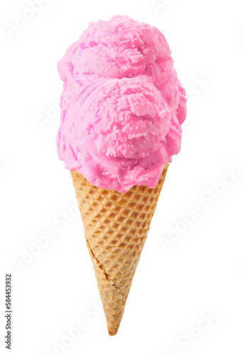 Strawberry cream with cone on blue pastel background