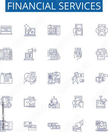 Financial services line icons signs set. Design collection of Finance, Banking, Loans, Investment, Insurance, Trading, Wealth, Credit outline concept vector illustrations