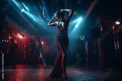Woman dancing in a nightclub. Generative AI