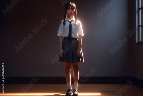 Portrait of schoolgirl in a white shirt. Generative AI photo