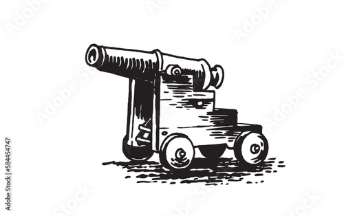 Graphical gun, a type of artillery piece isolated on white background, vector element of military weapon